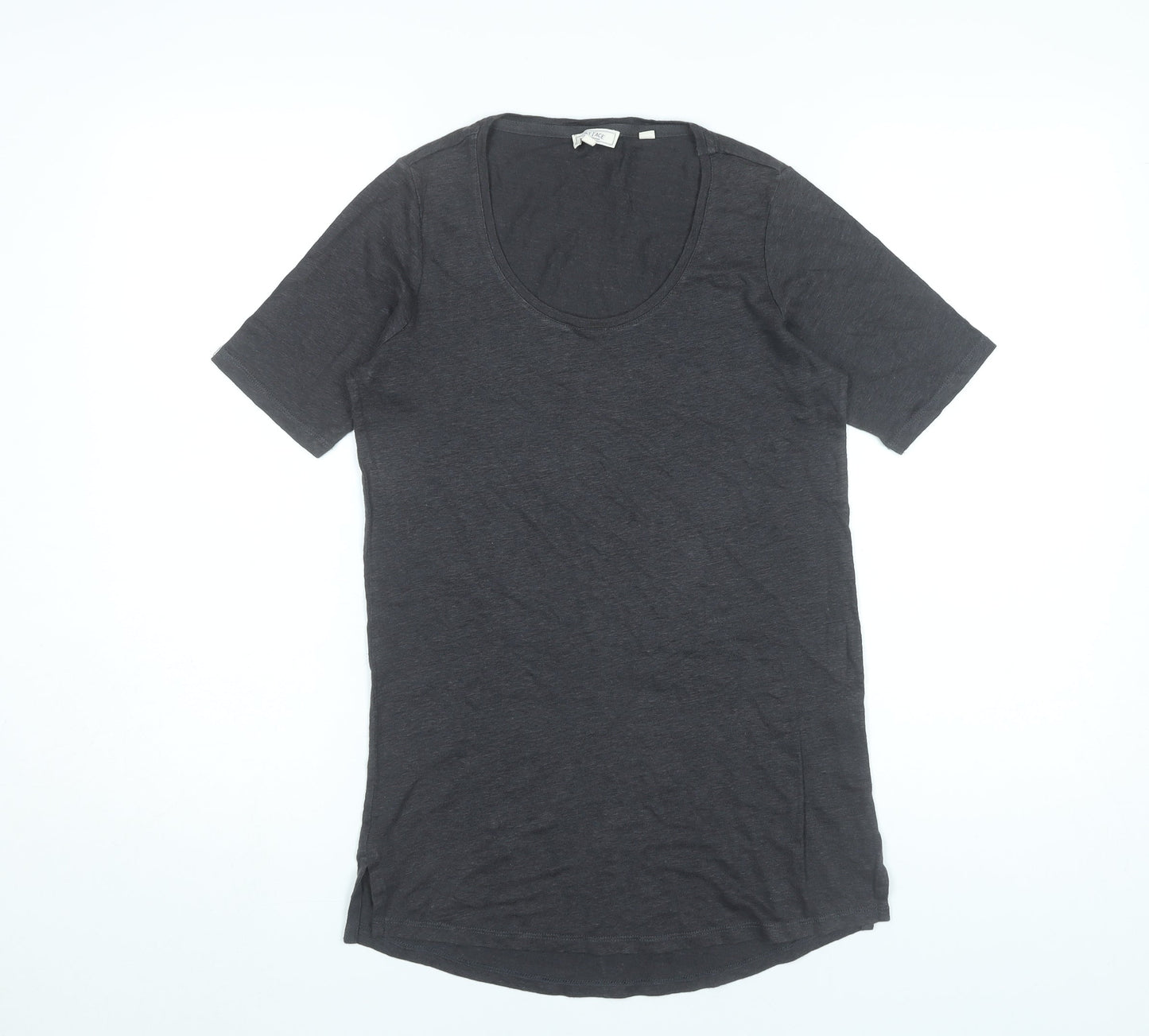 Fat Face Womens Black Linen T-Shirt Size 6 Scoop Neck Short Sleeve