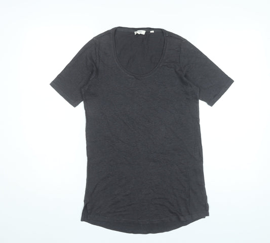 Fat Face Womens Black Linen T-Shirt Size 6 Scoop Neck Short Sleeve
