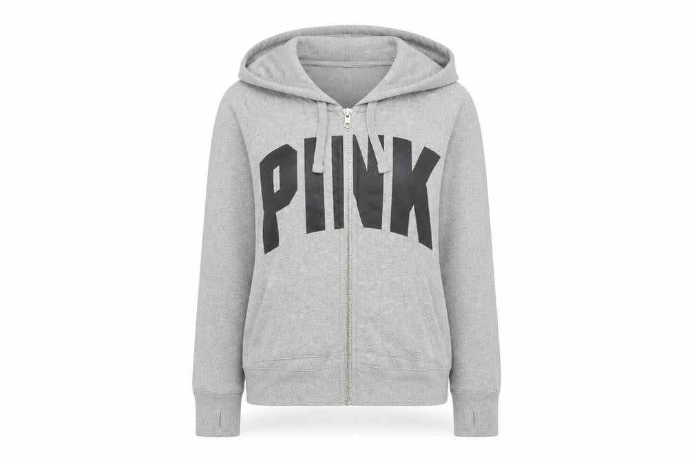 Victoria's Secret PINK Womens Grey XS Full Zip Hoodie Sweatshirt