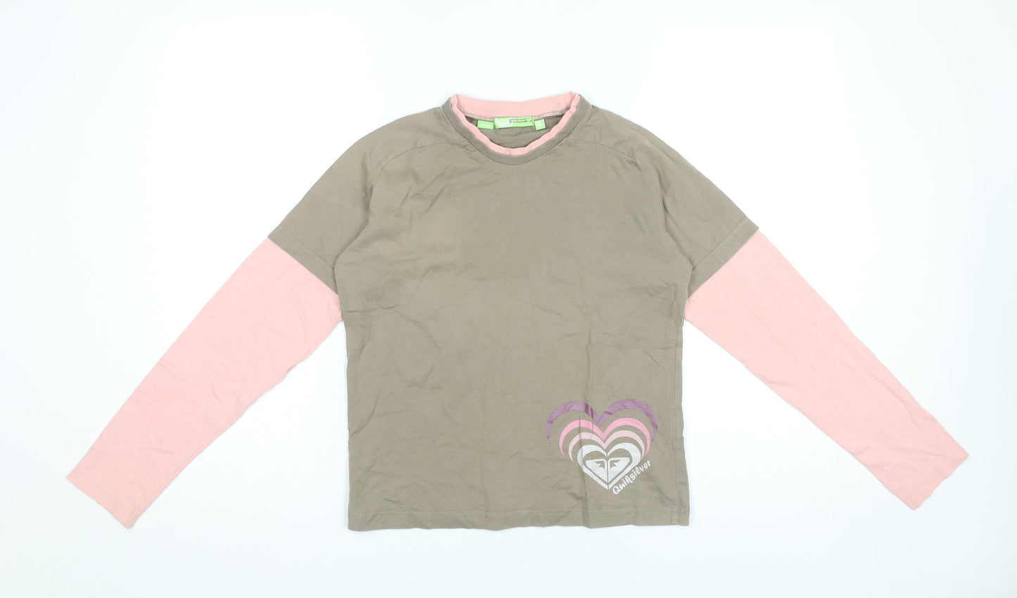 Quiksilver Girls Brown Pink Long Sleeve Logo T-Shirt Size 16 Years