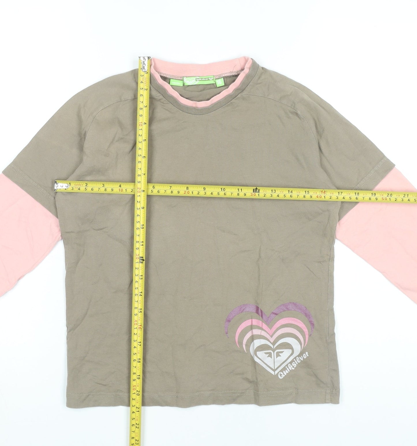 Quiksilver Girls Brown Pink Long Sleeve Logo T-Shirt Size 16 Years