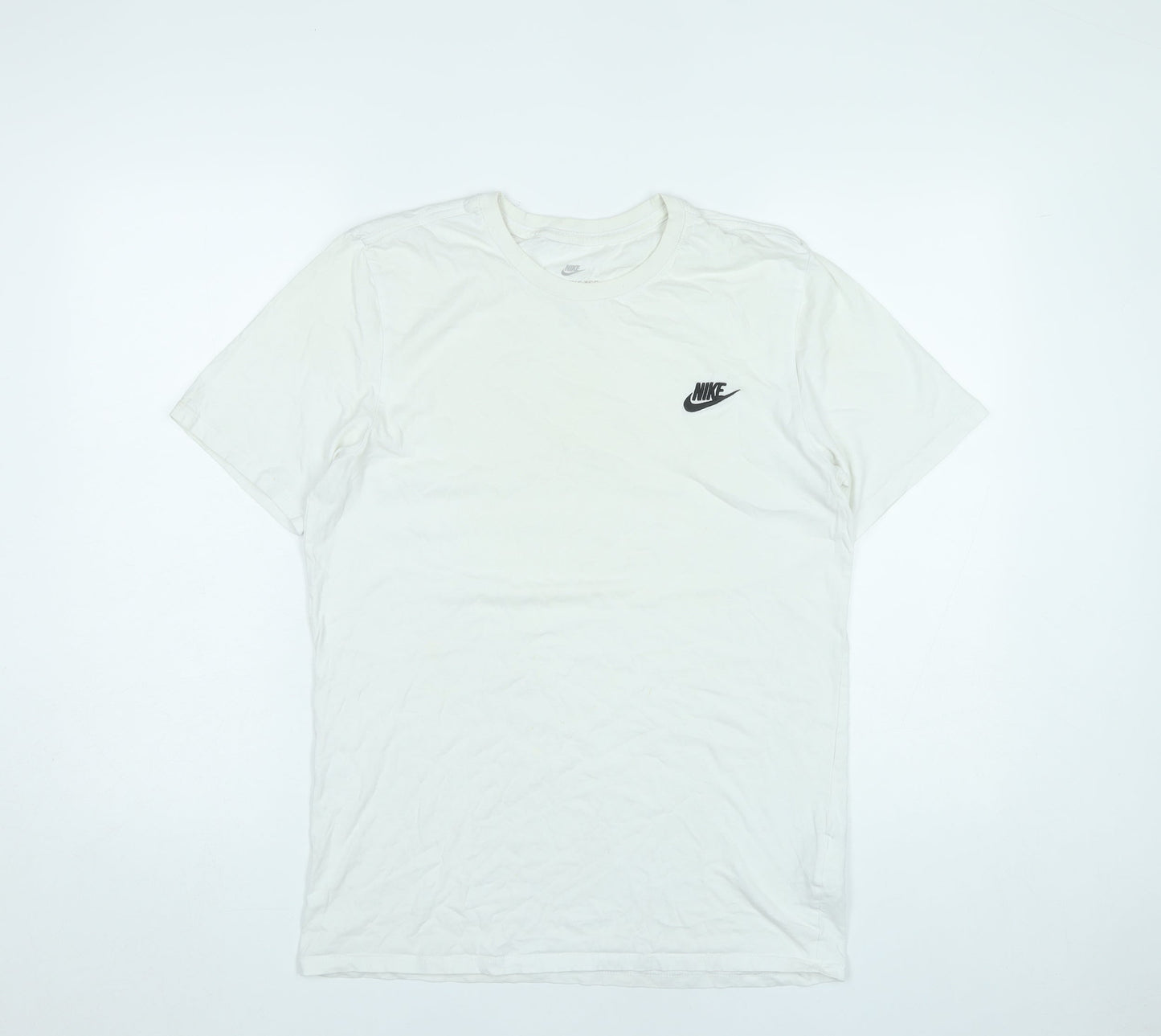 Nike Men's White Medium Athletic Fit Cotton Logo T-Shirt
