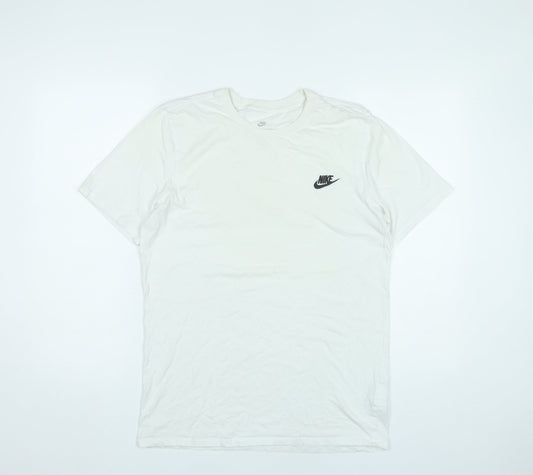 Nike Men's White Medium Athletic Fit Cotton Logo T-Shirt