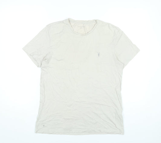 AllSaints Men’s Beige Cotton Slim Fit Crew Neck T-Shirt Size M