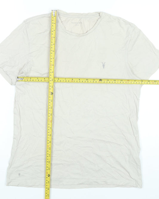 AllSaints Men’s Beige Cotton Slim Fit Crew Neck T-Shirt Size M
