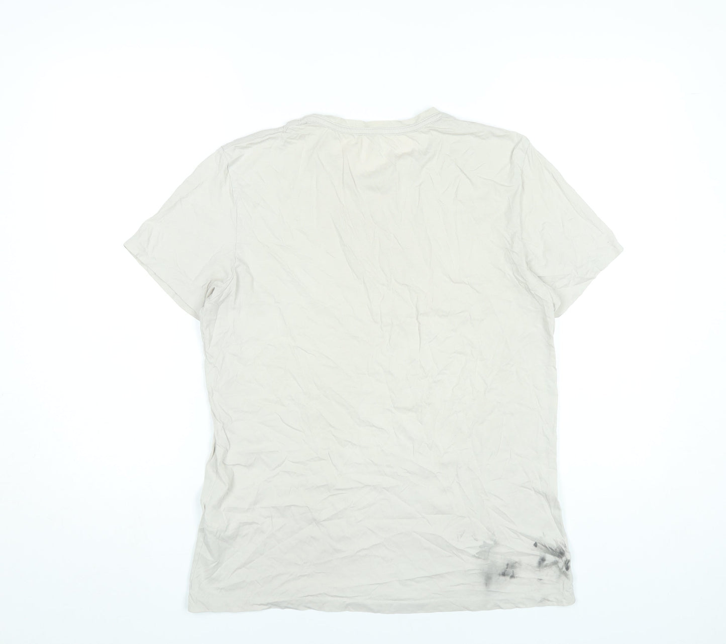 AllSaints Men’s Beige Cotton Slim Fit Crew Neck T-Shirt Size M