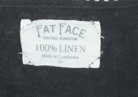 Fat Face Womens Black Linen T-Shirt Size 16 Casual Summer Top