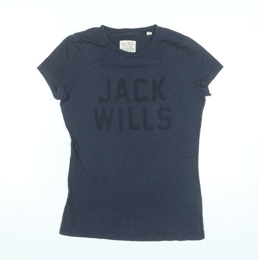 Jack Wills Womens Blue Slim Fit Logo T-Shirt UK 10 Casual