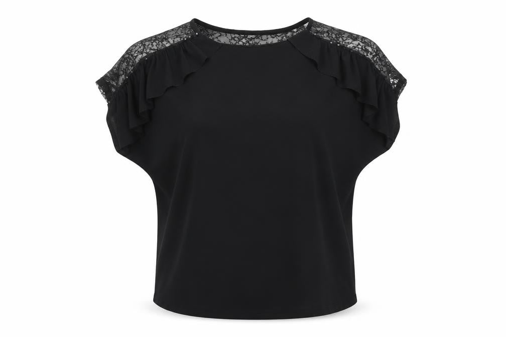 River Island Women Black Lace Ruffle Tunic Blouse Size 10