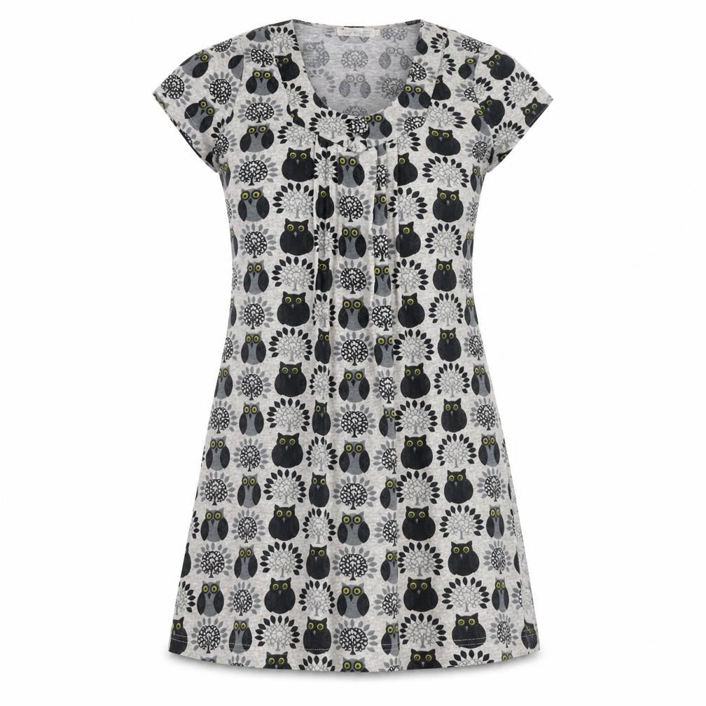 Purplish London Women’s Grey Owl Print Shift Dress M Wool Blend