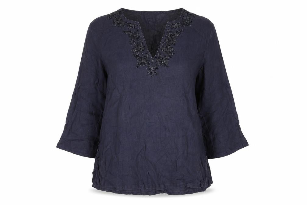 Womens UK Size 6 Lands' End Blue Linen Blouse