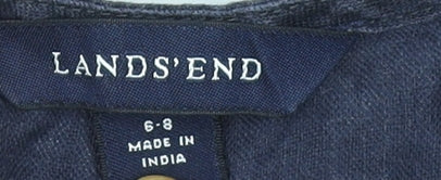 Lands' End Women’s Blue Linen Tunic Blouse Size 6 Beaded V-Neck