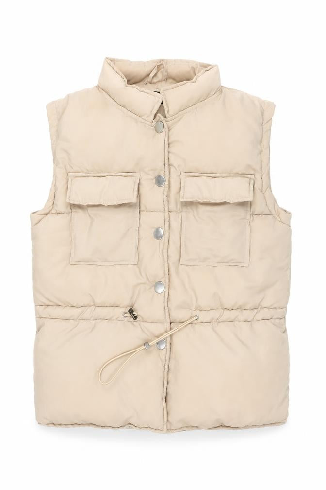 PRETTYLITTLETHING Women’s Beige Puffer Waistcoat Size 8