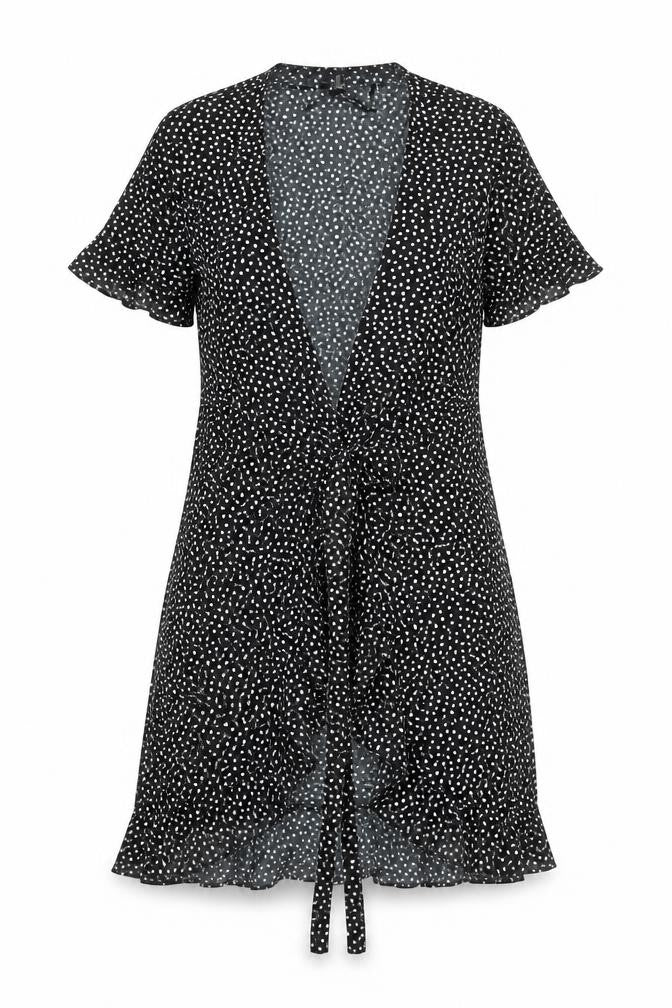Vero Moda Women’s Black Polka Dot Wrap Dress Size S Short Sleeve