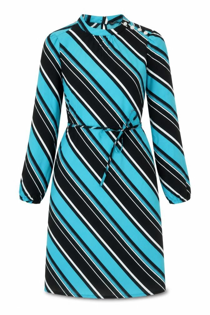 Marks and Spencer Women’s Blue Black Stripe Wrap Dress Size 8