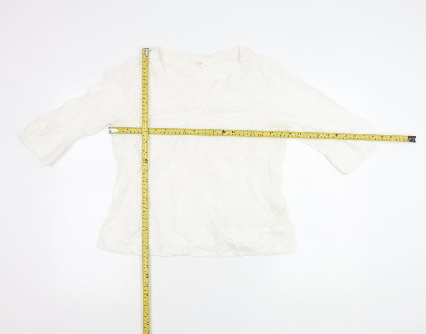 White Stuff Women’s White Embroidered Tunic Blouse UK 12 V-Neck 3/4 Sleeve