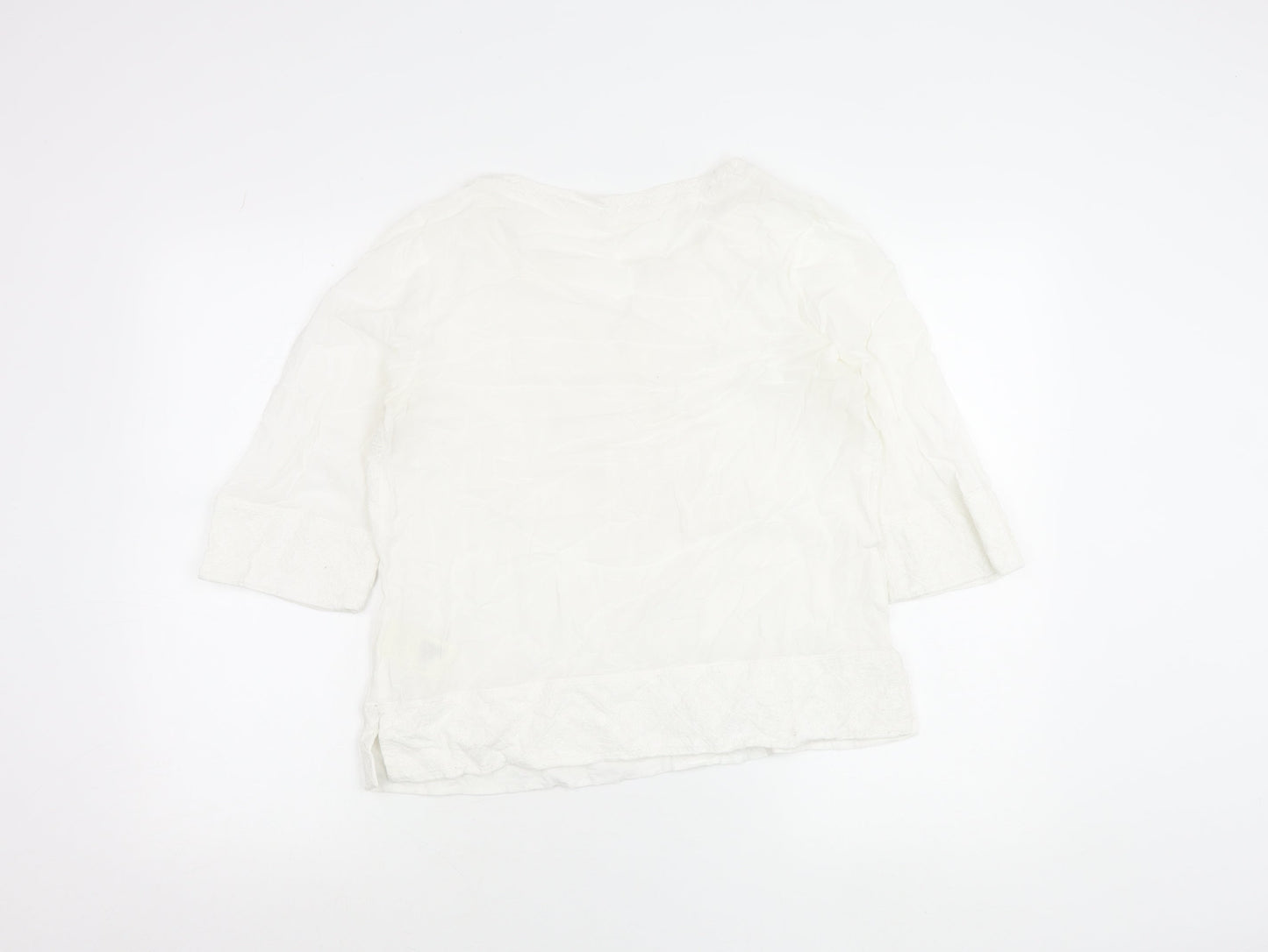 White Stuff Women’s White Embroidered Tunic Blouse UK 12 V-Neck 3/4 Sleeve