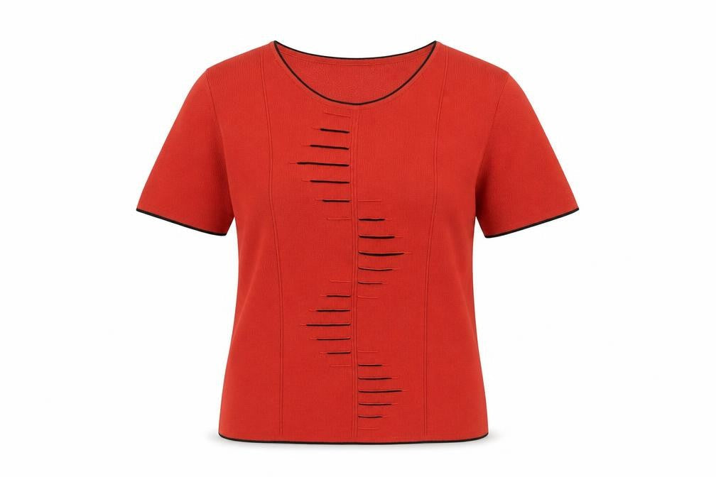 Just Elegance Womens Red Knit Scoop Neck Short Sleeve Top L