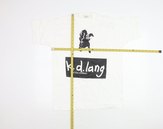 Fruit of the Loom Men’s White Band T-Shirt M Retro 90s Graphic Tee