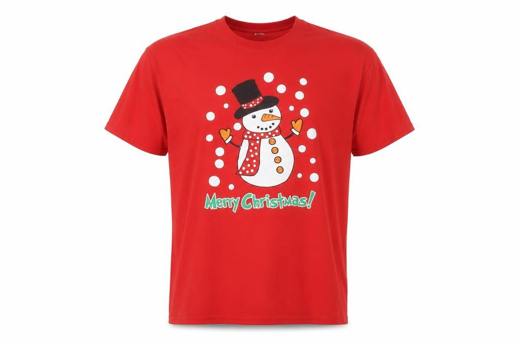 Fruit of the Loom Men's Red XL Christmas Snowman Graphic T-Shirt