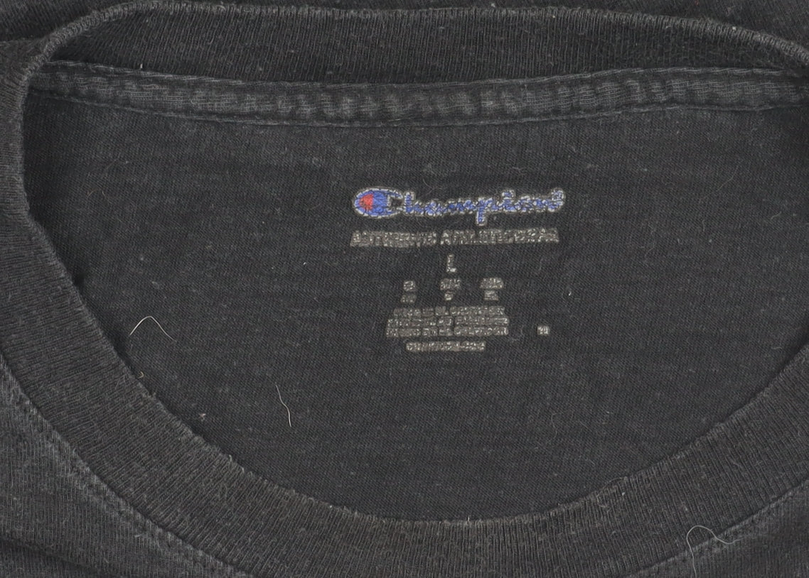 Champion Men’s Black Long Sleeve Cotton Logo T-Shirt Size L