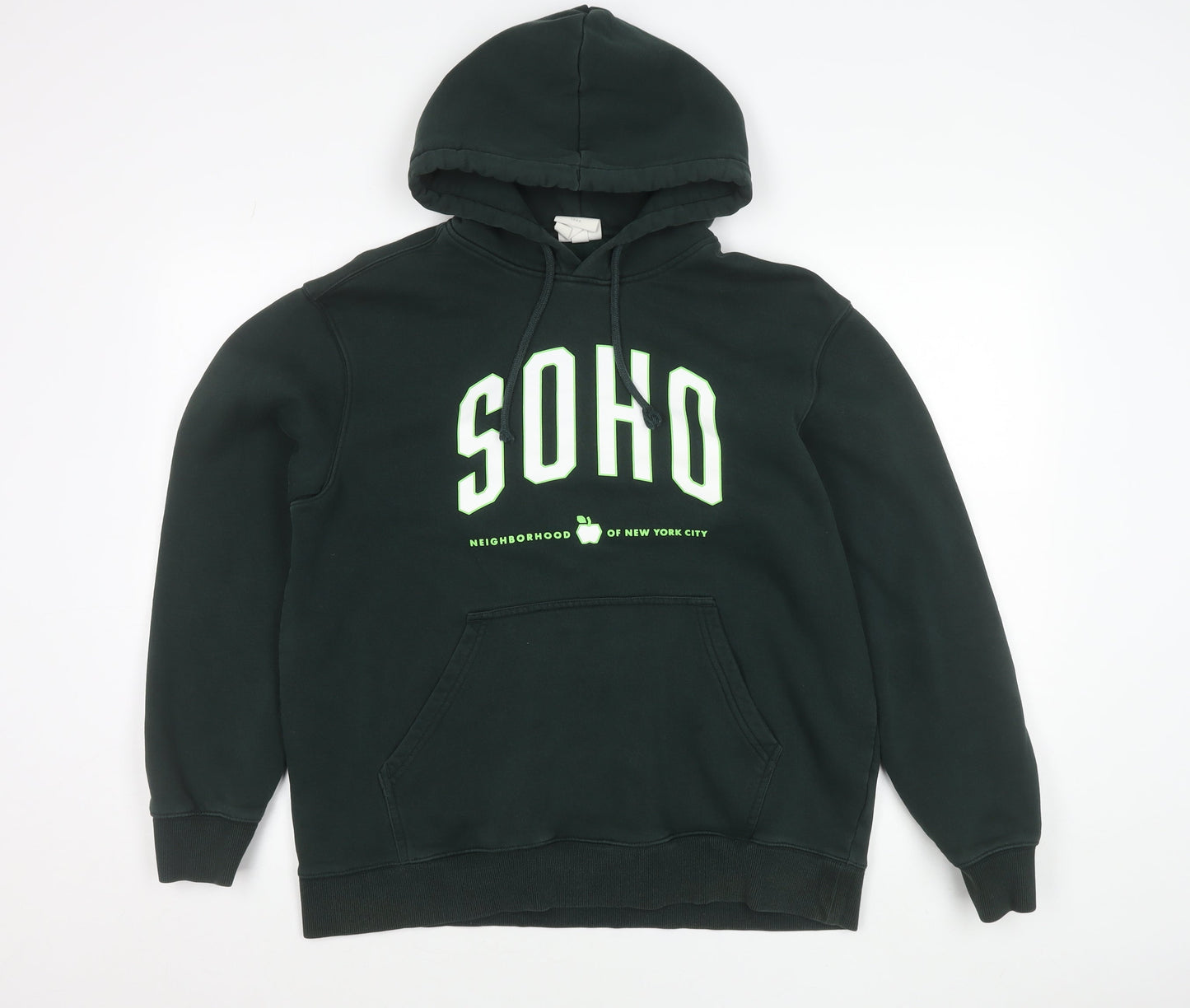 H&M Men’s Green Pullover Hoodie L Logo SOHO Graphic Print