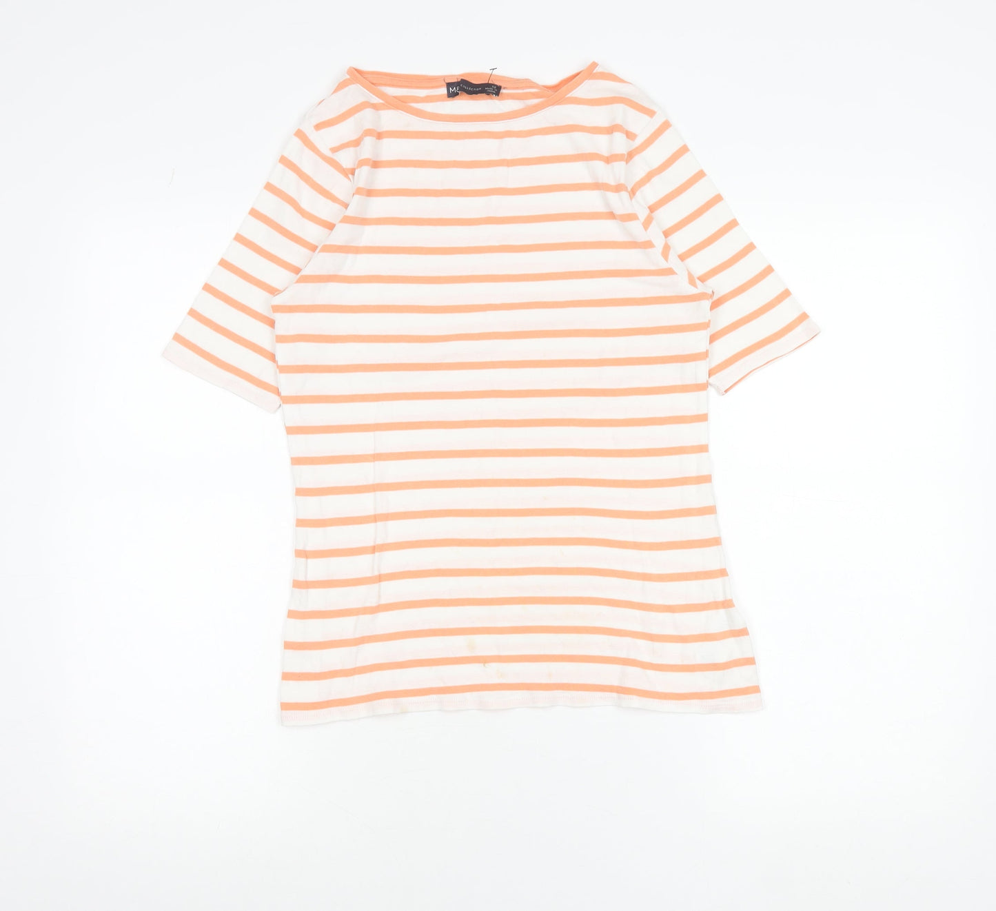 Marks and Spencer Womens Orange White Striped Cotton Boat Neck T-Shirt Size 12