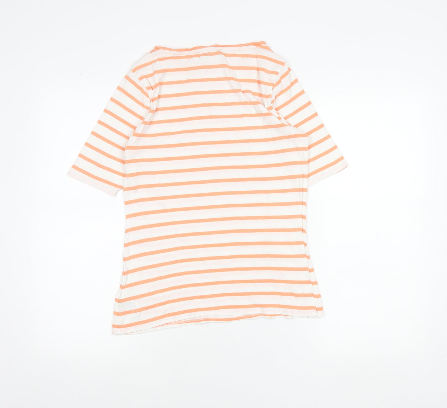 Marks and Spencer Womens Orange White Striped Cotton Boat Neck T-Shirt Size 12