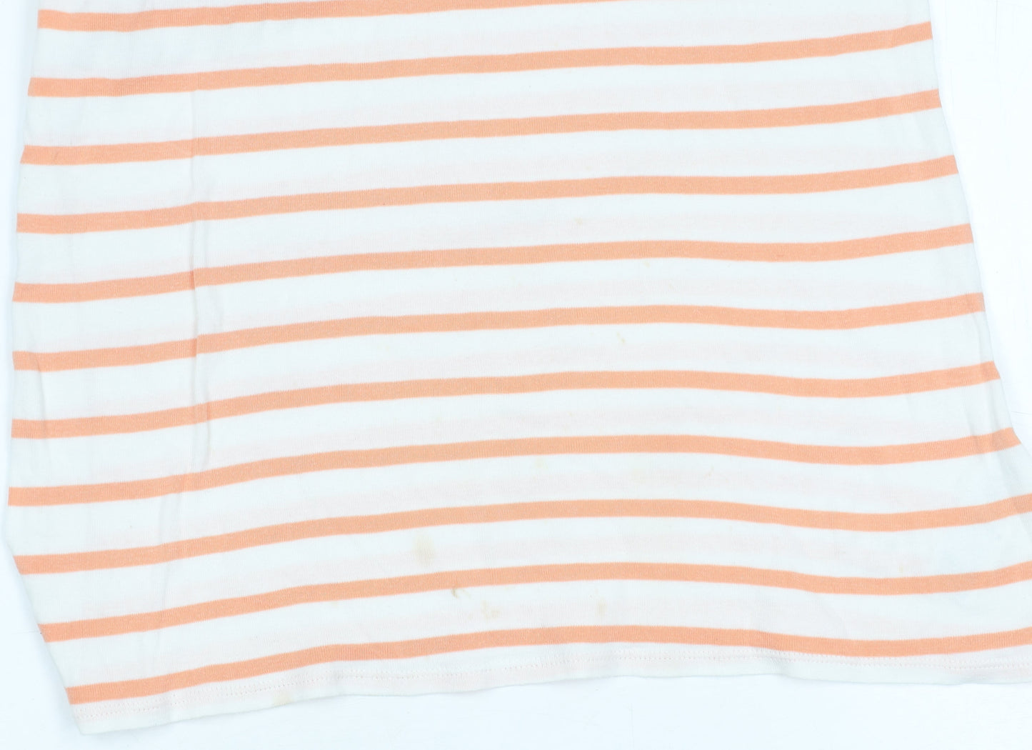 Marks and Spencer Womens Orange White Striped Cotton Boat Neck T-Shirt Size 12