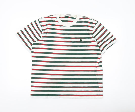Carhartt Men’s L White Green Red Striped Crew Neck Cotton T-Shirt