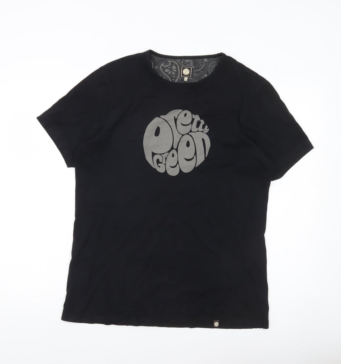 Pretty Green Men's Black Medium Graphic Logo Cotton T-Shirt