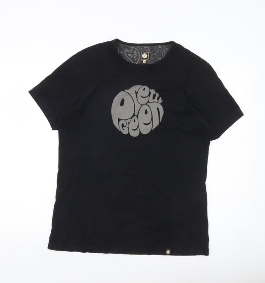 Pretty Green Men's Black Medium Graphic Logo Cotton T-Shirt
