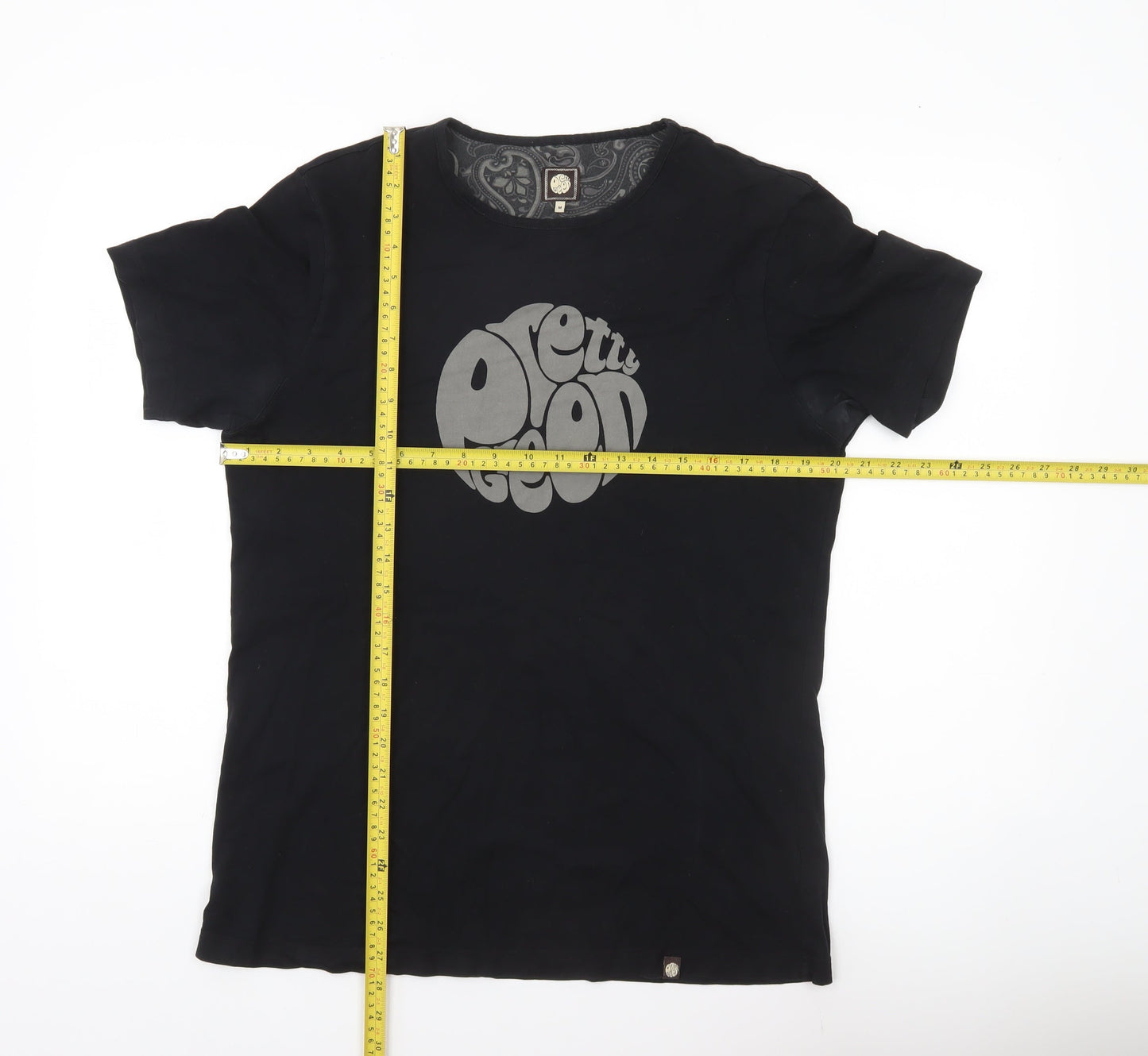 Pretty Green Men's Black Medium Graphic Logo Cotton T-Shirt