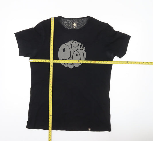 Pretty Green Men's Black Medium Graphic Logo Cotton T-Shirt