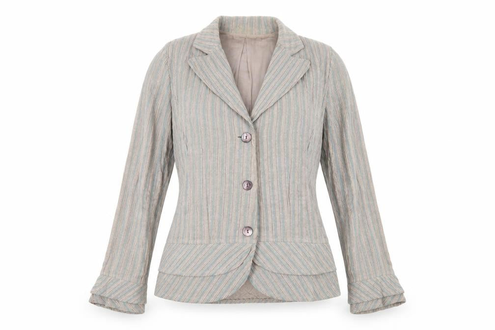 Adini Women Beige Striped Suit Jacket Blazer Small Cotton