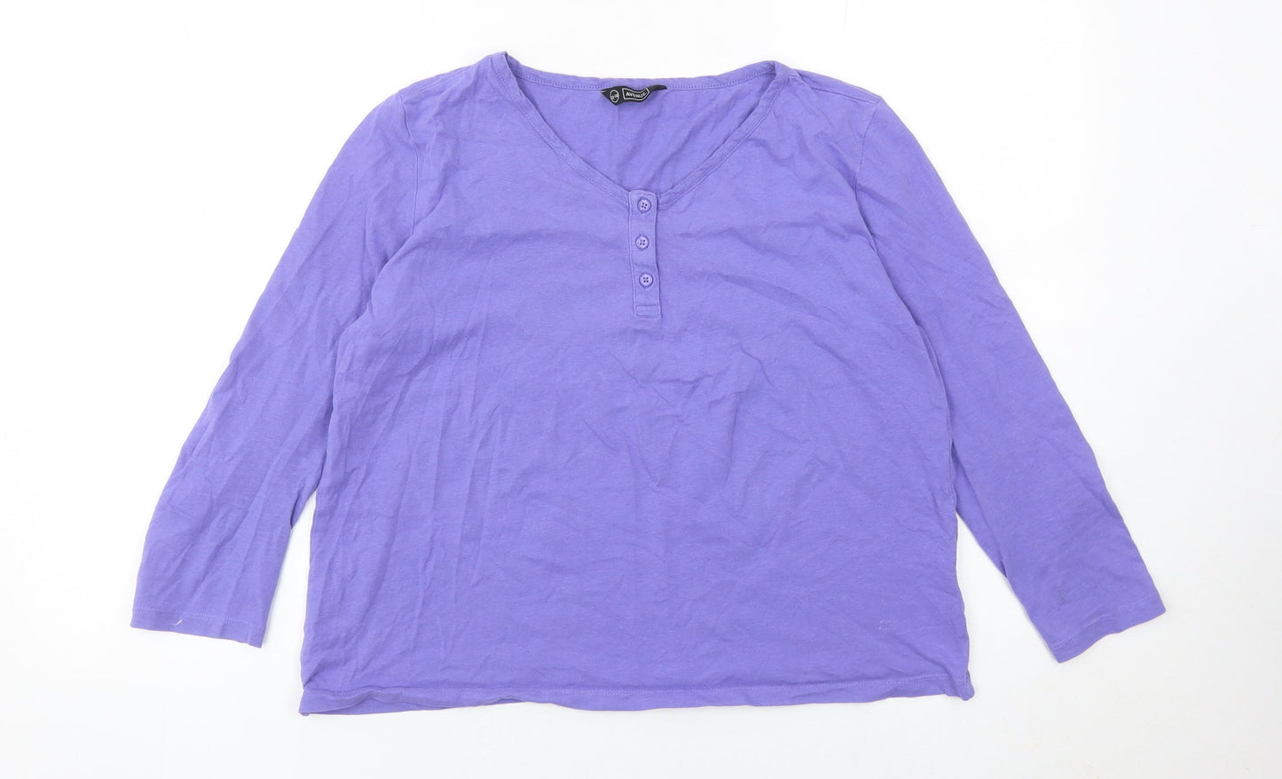 Avenue Women’s Purple Henley 3/4 Sleeve Cotton T-Shirt Size 12