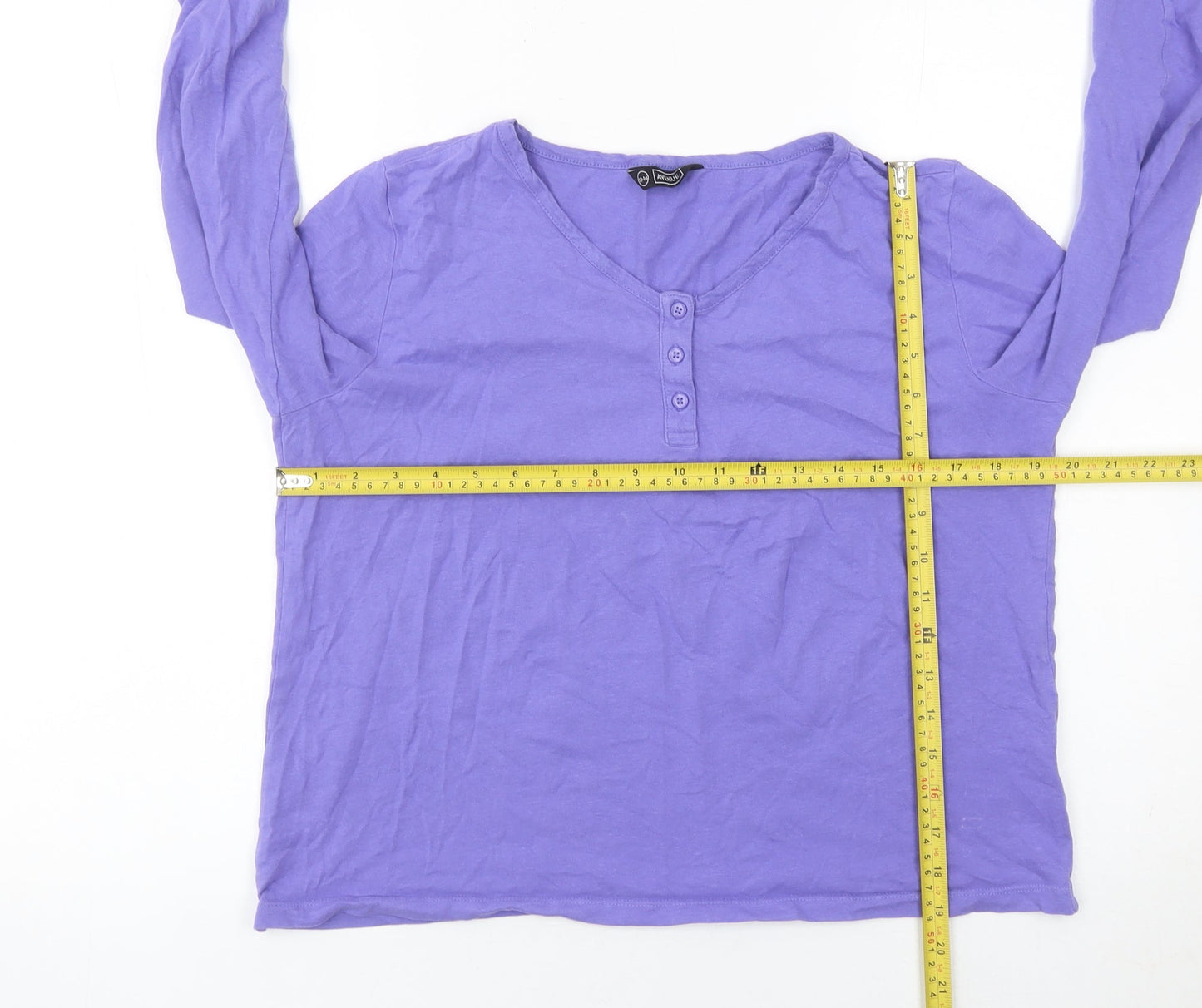 Avenue Women’s Purple Henley 3/4 Sleeve Cotton T-Shirt Size 12