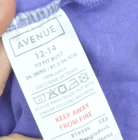 Avenue Women’s Purple Henley 3/4 Sleeve Cotton T-Shirt Size 12