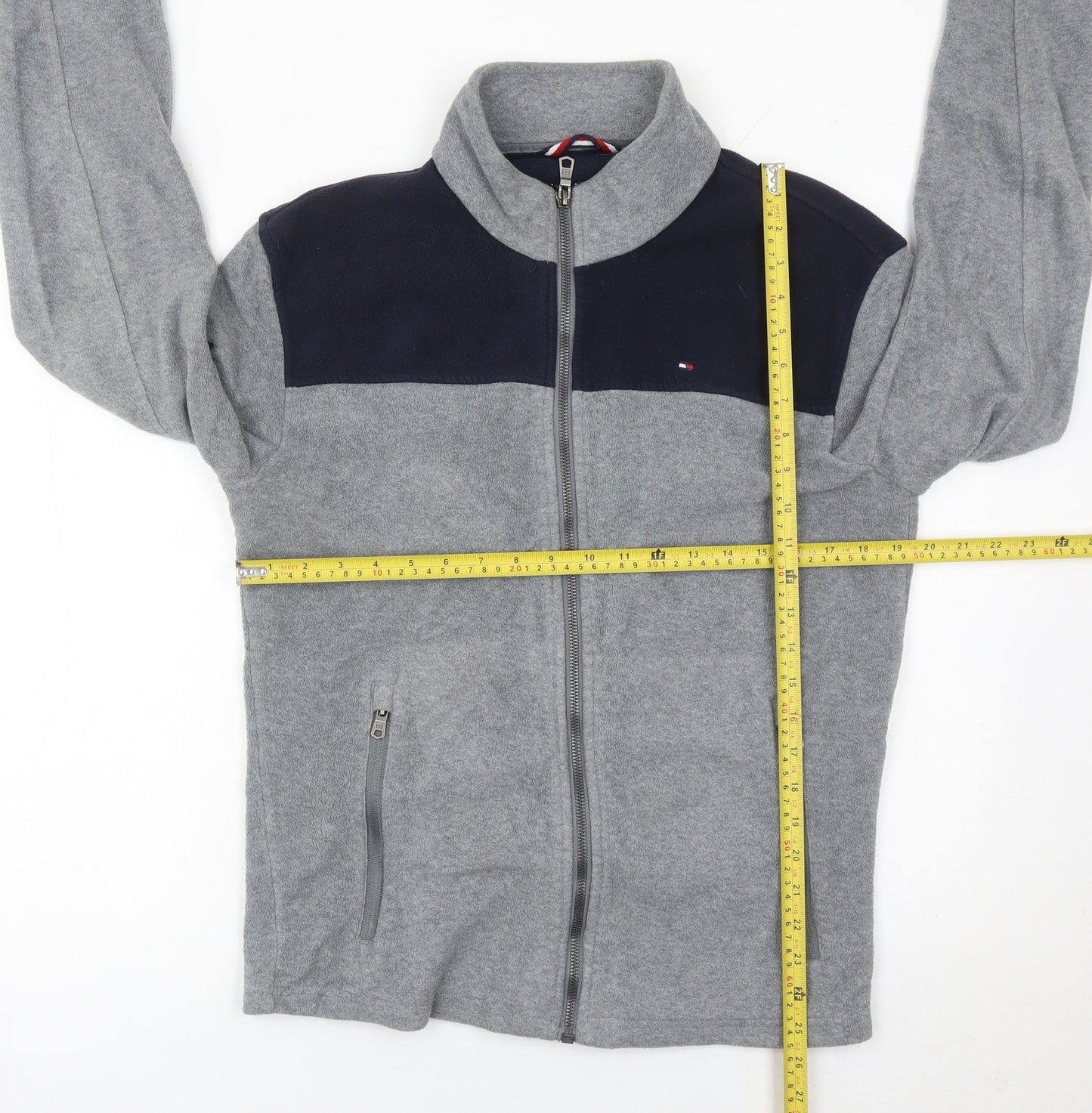 Tommy Hilfiger Men’s Grey Fleece Zip Jacket Size M Casual Logo