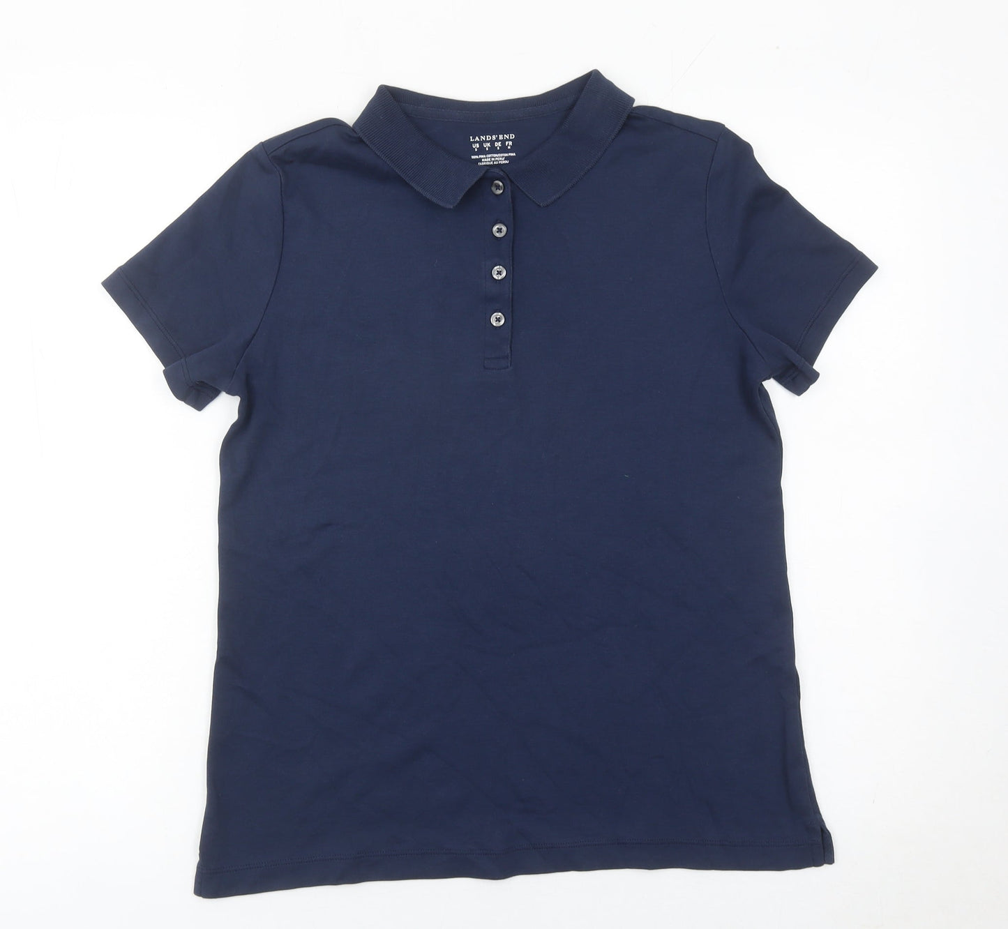 Lands' End Womens Polo Shirt Blue Size S Short Sleeve Cotton Classic