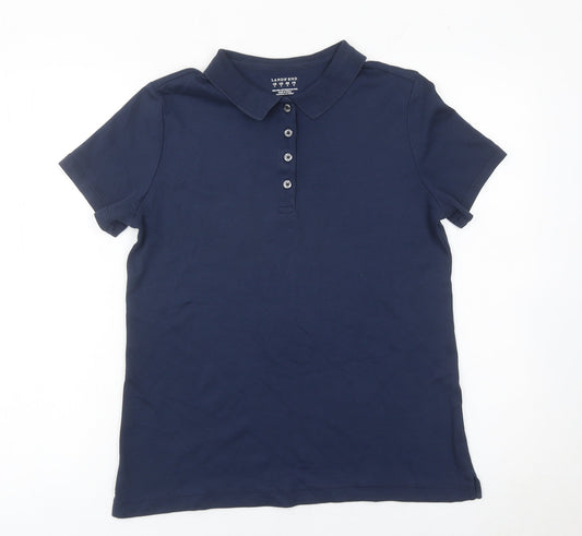 Lands' End Womens Polo Shirt Blue Size S Short Sleeve Cotton Classic