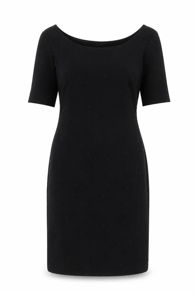 Front view of Kaliko women’s black sheath dress, size UK 12, wool blend knee length