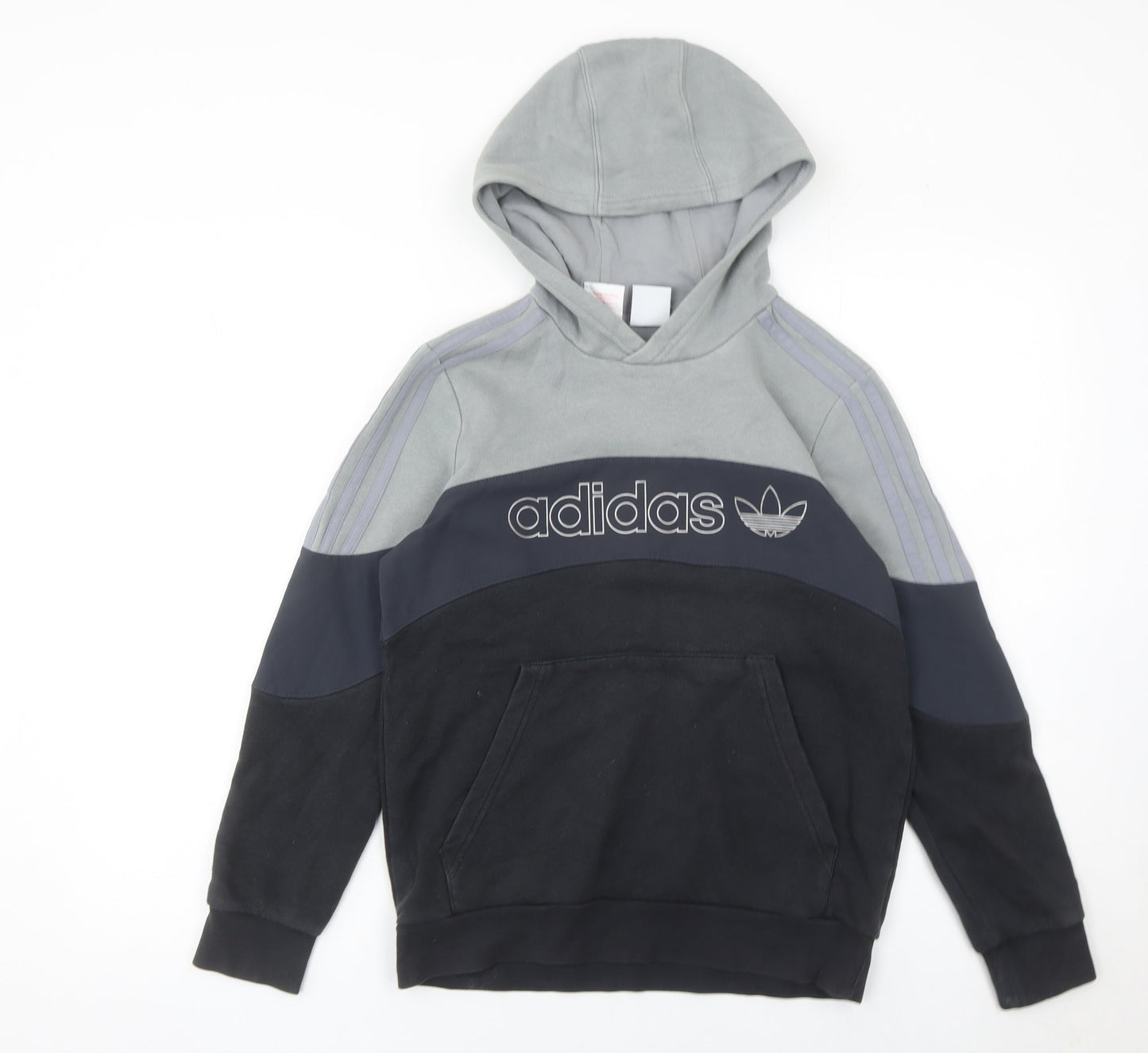 Adidas Boys Grey Black Logo Pullover Hoodie 12-13Y Regular Fit Fleece