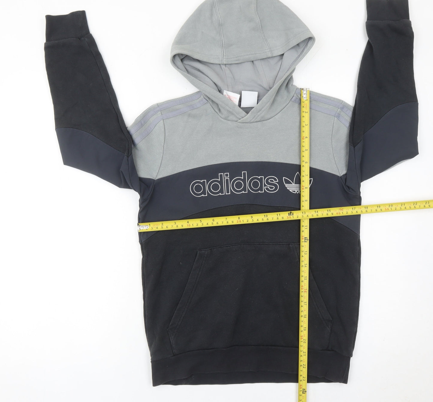 Adidas Boys Grey Black Logo Pullover Hoodie 12-13Y Regular Fit Fleece