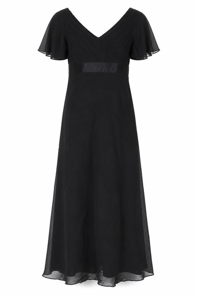 Ever Pretty Women’s Black Size 6 Maxi Evening Dress V-Neck Flutter Sleeve