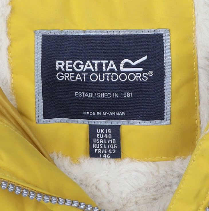 Regatta Womens Yellow Waterproof Rain Coat Jacket UK 14 Hooded