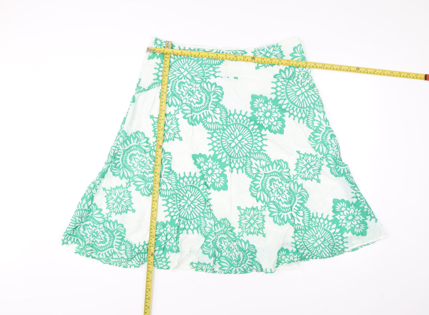 Monsoon Women’s Green Floral A-Line Cotton Skirt UK 14 Knee Length