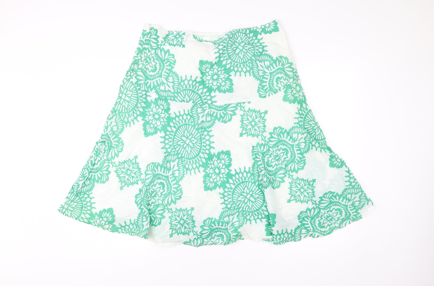 Monsoon Women’s Green Floral A-Line Cotton Skirt UK 14 Knee Length