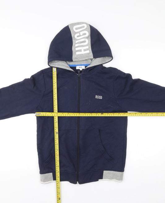Hugo Boss Boys Blue Full Zip Hoodie 12 Years Regular Fit Logo Hoodie