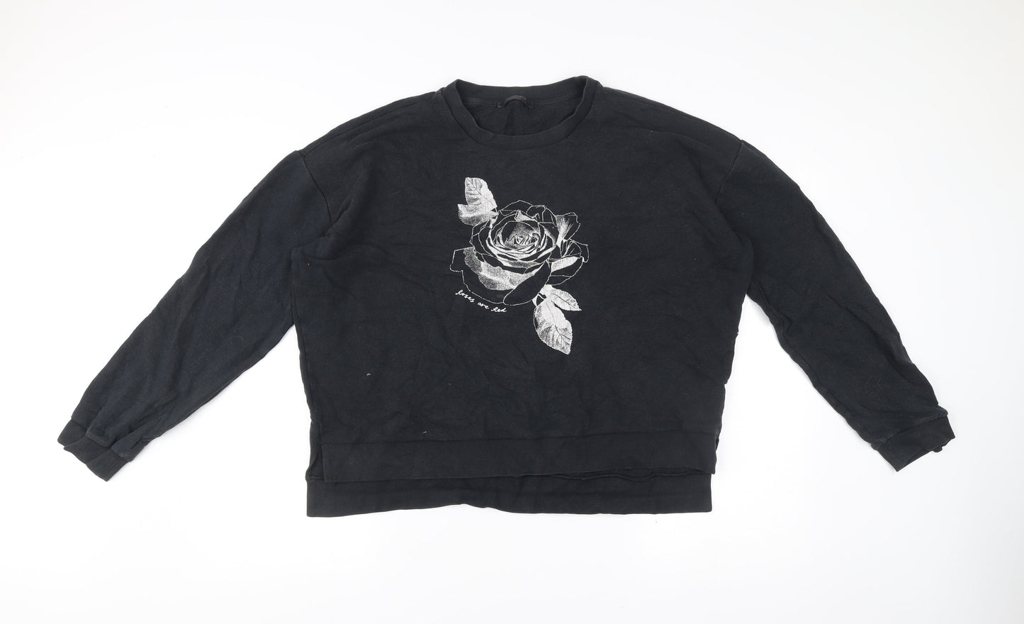 AllSaints Women Black Floral Graphic Pullover Sweatshirt Size M